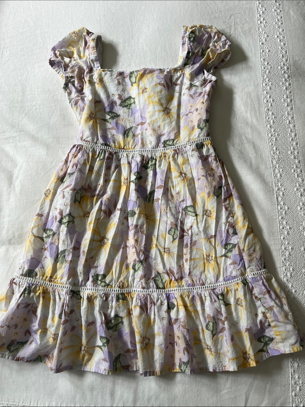 Janie & Jack Floral Cotton Dress with Puff Sleeves, Size 12